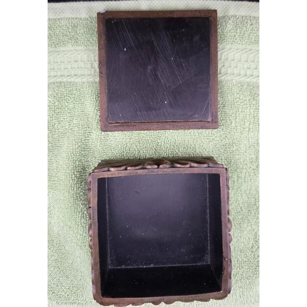 Jewelry Trinket Box With Floral Design Brown Finish 4 x 4